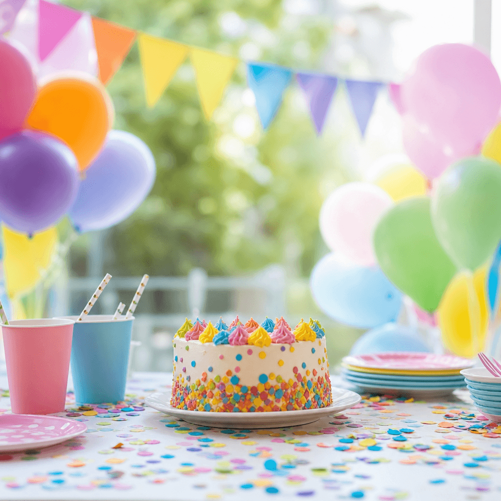 Colorful party setup for kids birthday wishes